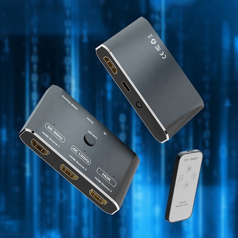 8K 120Hz HDR 3 ports HDMI Commutateur Commutateur 3 en 1 Convertisseur à distance