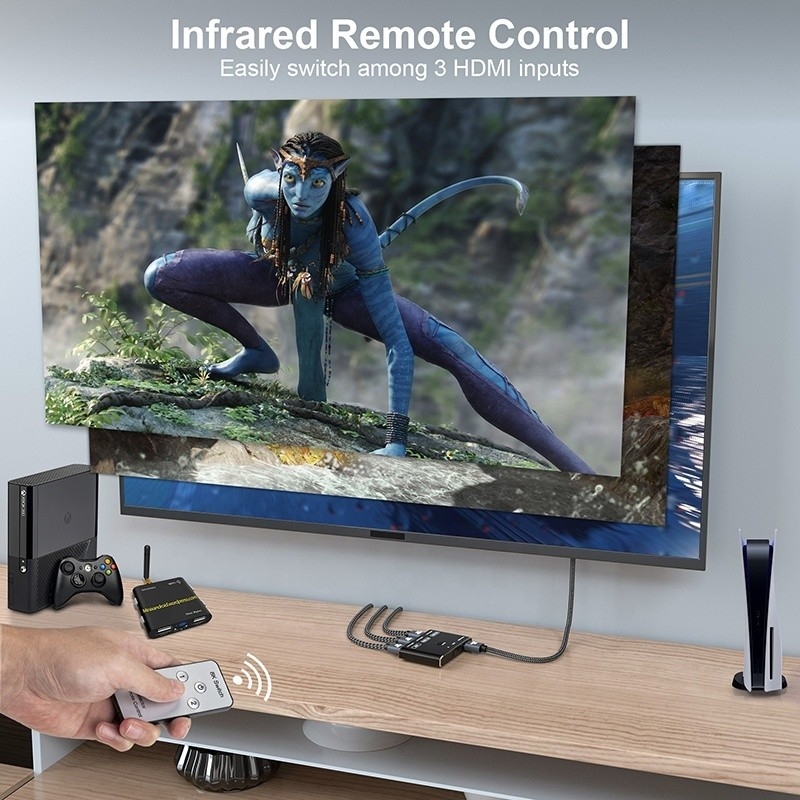8K 120Hz HDR 3 ports HDMI Commutateur Commutateur 3 en 1 Convertisseur à distance