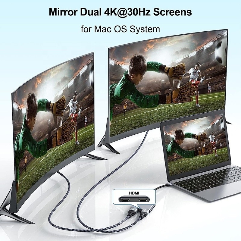 Type C Homme à double HDMI Femme Thunderbolt 3 câble adaptateur multi-moniteur USB-C 4K 30Hz
