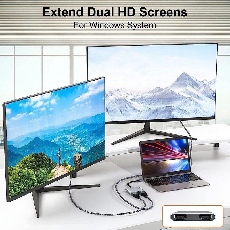 Type C Homme à double HDMI Femme Thunderbolt 3 câble adaptateur multi-moniteur USB-C 4K 30Hz
