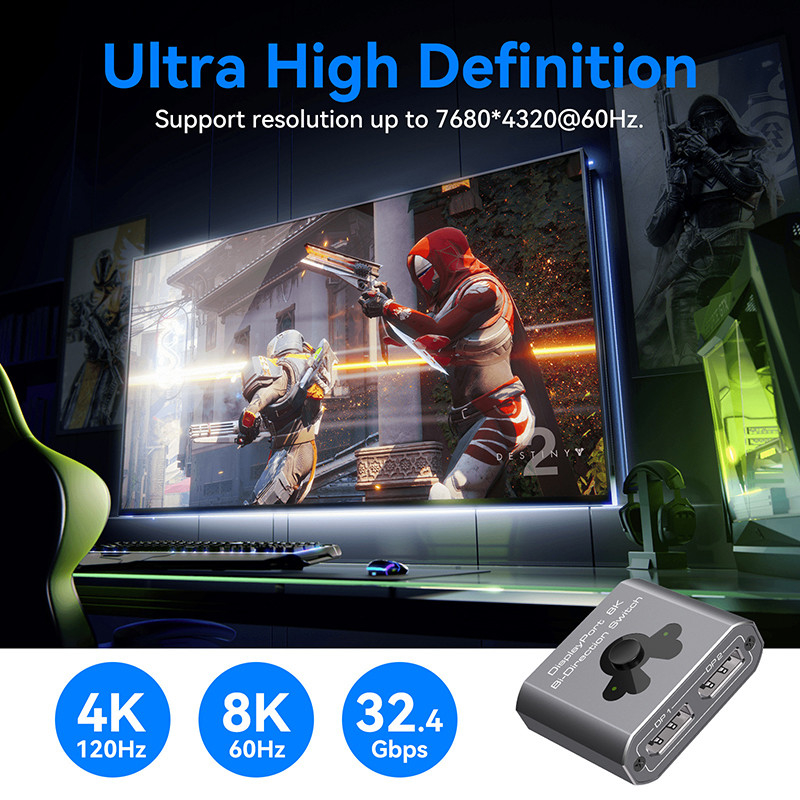 Commutateur de port d'affichage 8K60Hz pour un fonctionnement facile et une commutation DP 1.4 haute performance