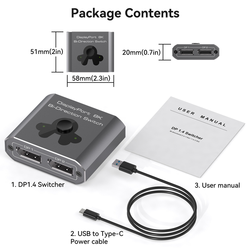 Commutateur de port d'affichage 8K60Hz pour un fonctionnement facile et une commutation DP 1.4 haute performance