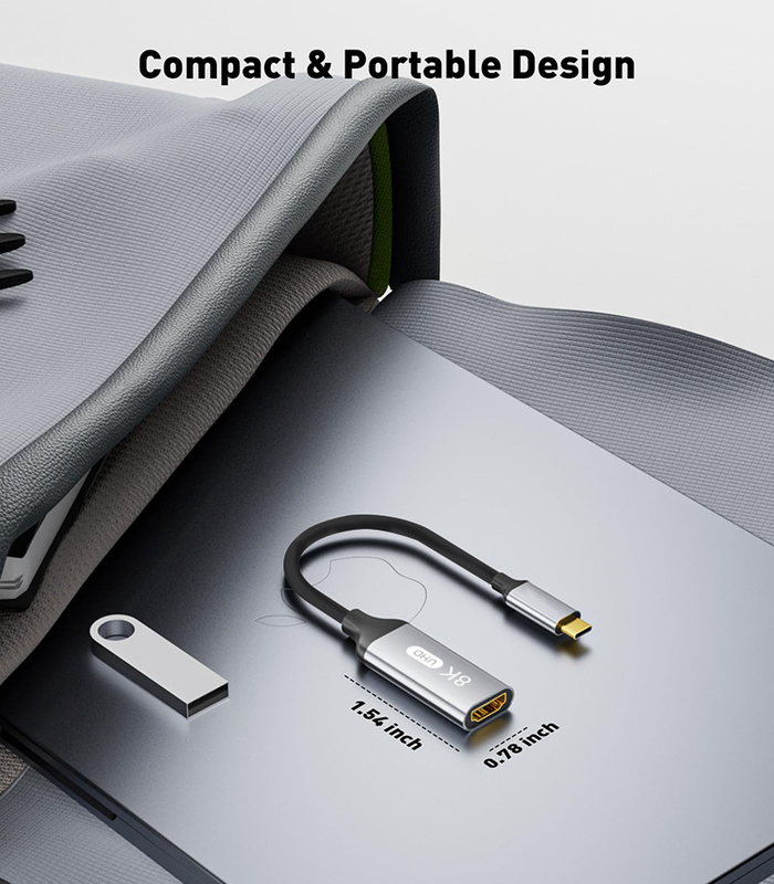 Longueur personnalisée Grise USB-C à HDMI 2.1 Adaptateur 8K 60Hz pour la vitesse USB Type C 3.1 Portables