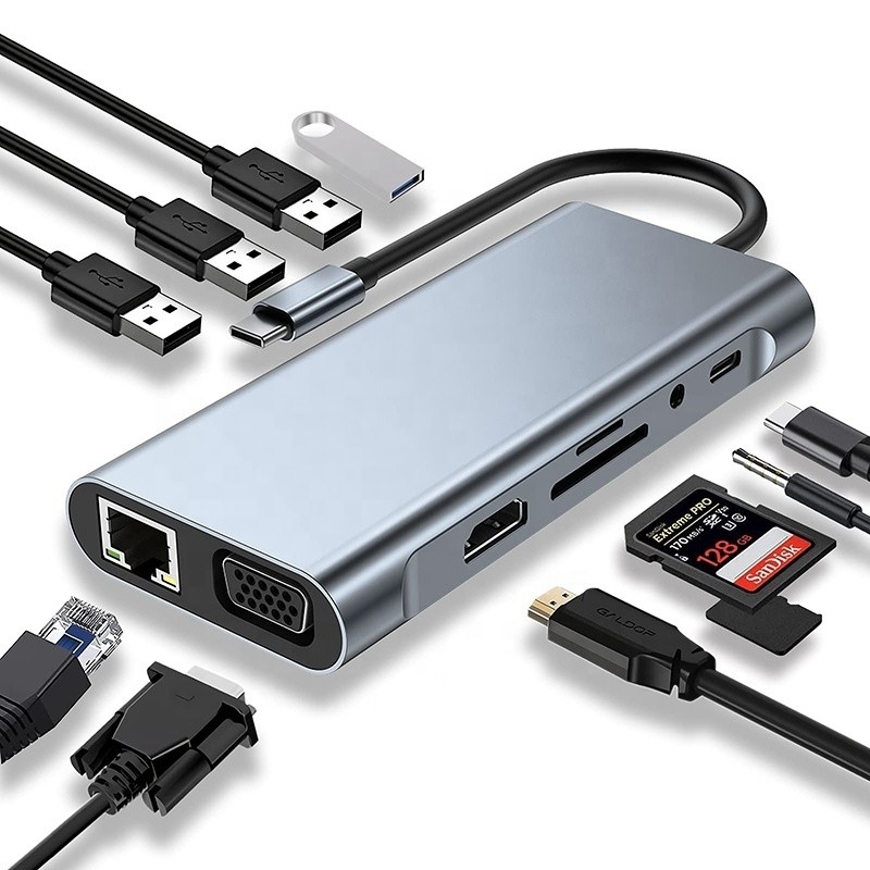 Port USB C multifonctionnel avec lecteur de carte SD Gigabit RJ45 Ethernet TF HDMI VGA USB 3.0