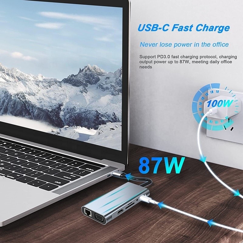 Port USB C multifonctionnel avec lecteur de carte SD Gigabit RJ45 Ethernet TF HDMI VGA USB 3.0
