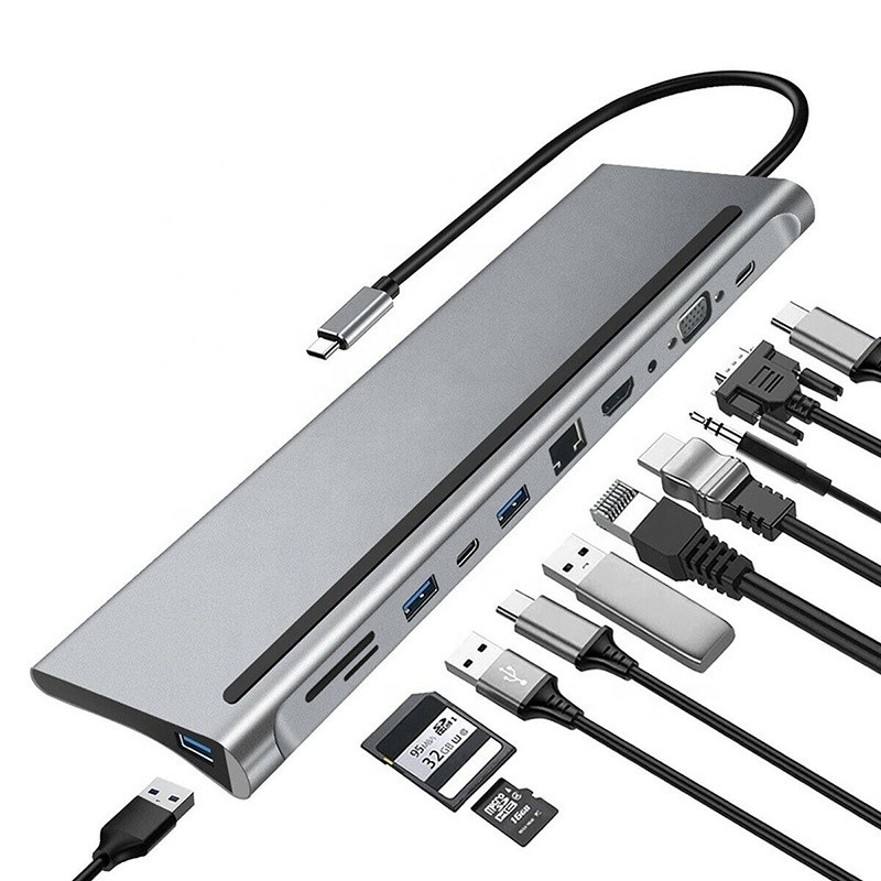 11 en 1 multiport USB C USB-C type-C PD 4K HDTV Hub Adapter Station d'accueil avec RJ45