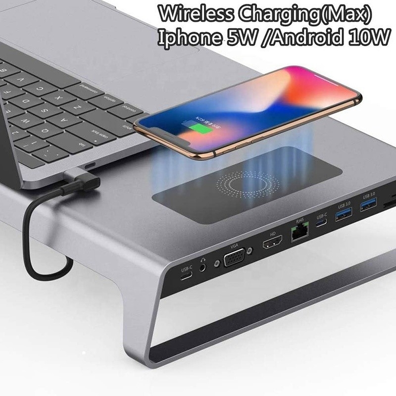 TYPE-C Homme 11 en 1 Hub Adaptateur de station d'accueil pour ordinateur portable avec 1000 Mbps RJ45 et USB-C PD