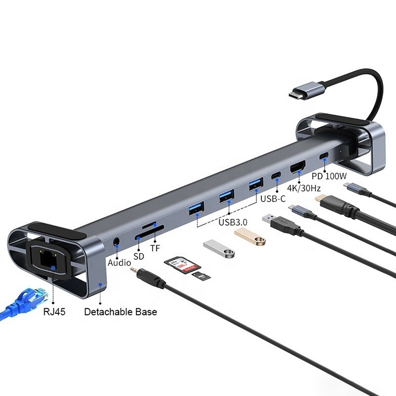 Interface USB 3.1 type 10 en 1 hub type C pour le transfert et la recharge de données à grande vitesse
