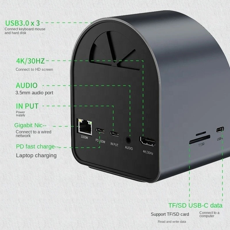 Hub de station d'accueil multiport USB 3.1 10 en 1 de type C avec Gigabit Ethernet et HDMI HD 4K