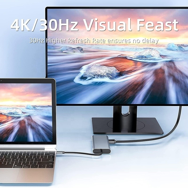 Station d'accueil USB C de type C 10 en 1 avec 4K HDTV VGA Lan RJ45 USB3.0 lecteur de carte PD