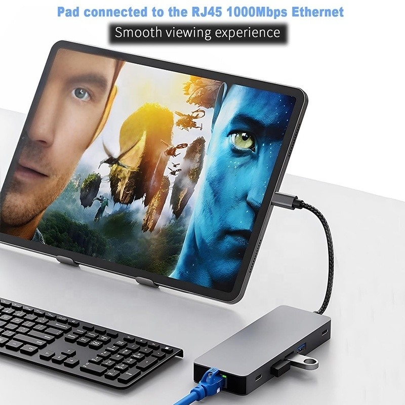 10 en 1 USB C Hub à double HDMI 4K 60Hz Adapteur Dock avec USB 3.0 Ethernet RJ45 1000Mbps