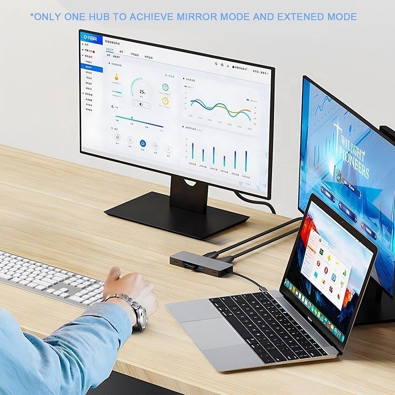 Hub USB C 10 en 1 vers double station d'accueil adaptateur 4K 60 Hz avec USB 3.0 Ethernet RJ45 1000 Mbps