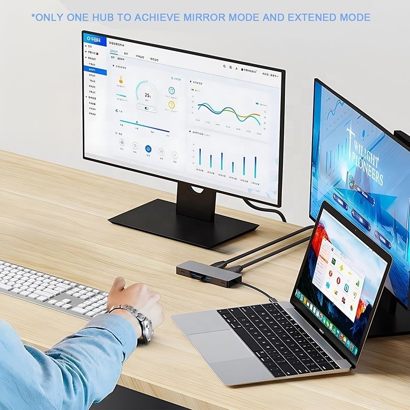 10 en 1 USB C Hub à double HDMI 4K 60Hz Adapteur Dock avec USB 3.0 Ethernet RJ45 1000Mbps