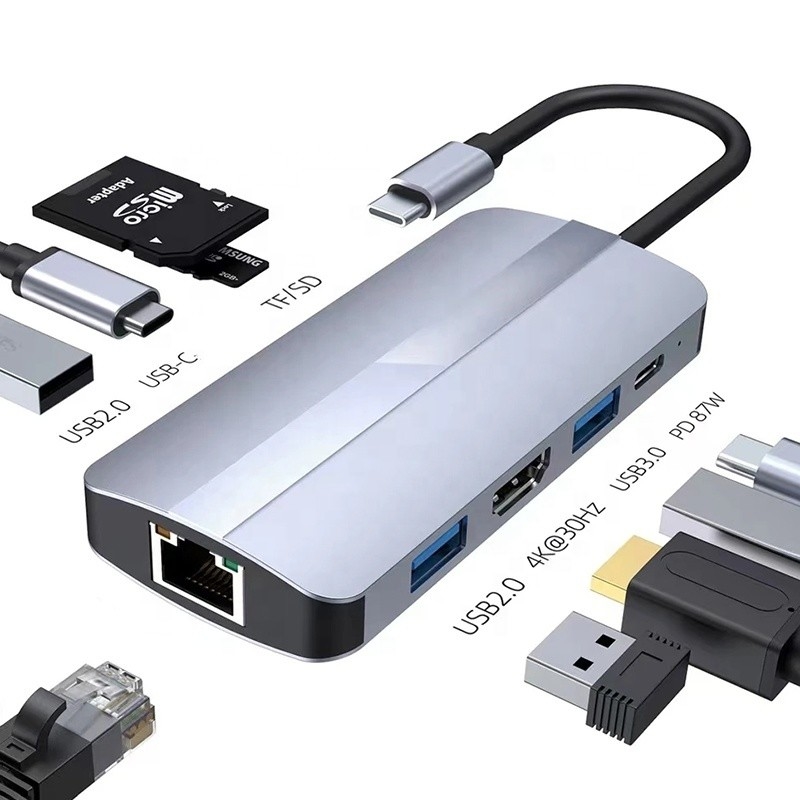 Mac Notebook 9 en 1 Type-C USB-C Hub avec adaptateur de station d'accueil multi-port HDTV
