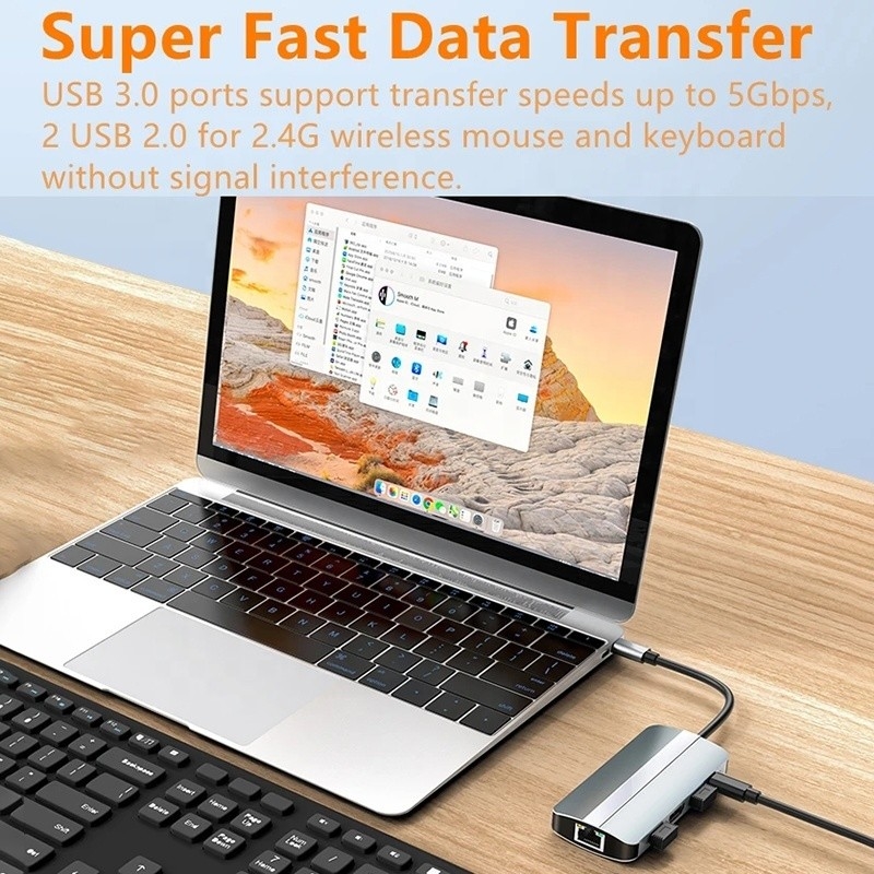 Mac Notebook 9 en 1 Type-C USB-C Hub avec adaptateur de station d'accueil multi-port HDTV