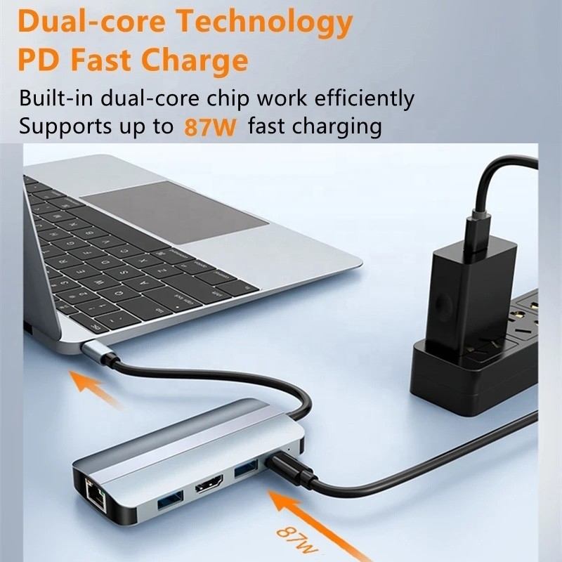 Mac Notebook 9 en 1 Type-C USB-C Hub avec adaptateur de station d'accueil multi-port HDTV