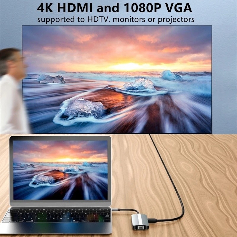 Mac Notebook 9 en 1 Type-C USB-C Hub avec adaptateur de station d'accueil multi-port HDTV