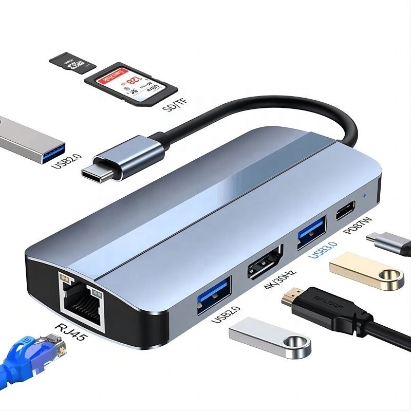Station d'accueil multiport USB C type C Hub avec fonction de réseau de recharge de transfert vidéo