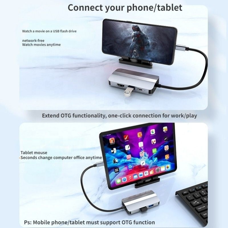 Station d'accueil multiport USB C type C Hub avec fonction de réseau de recharge de transfert vidéo