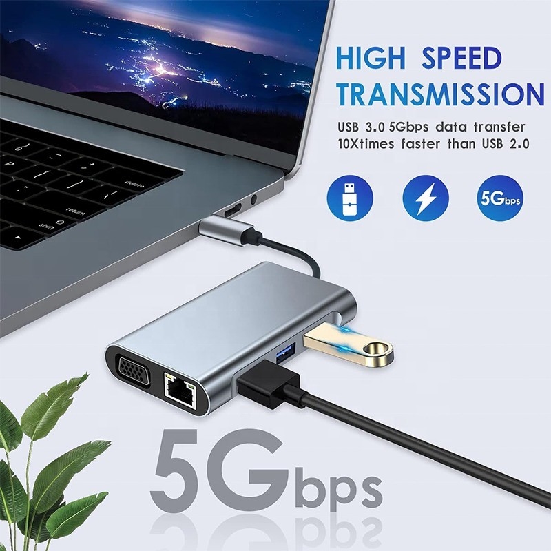 Station d'accueil USB-C multi-fonction 8-en-1 avec deux ports HDMI 4K et 2 ports HDMI