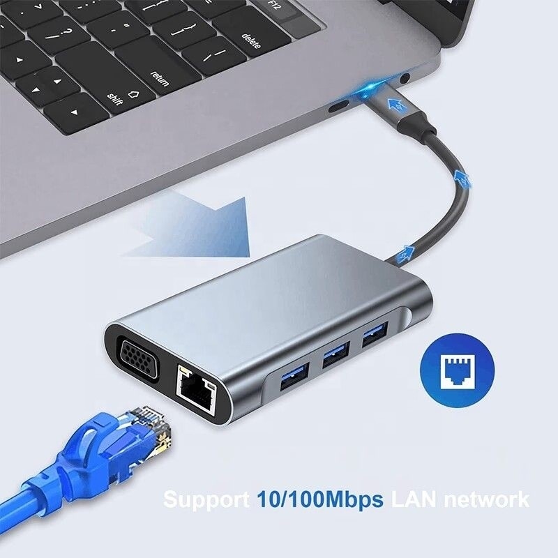 Station d'accueil USB-C multi-fonction 8-en-1 avec deux ports HDMI 4K et 2 ports HDMI