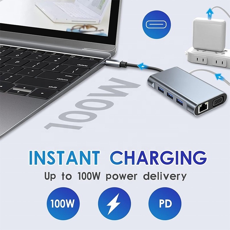 Station d'accueil USB-C multi-fonction 8-en-1 avec deux ports HDMI 4K et 2 ports HDMI