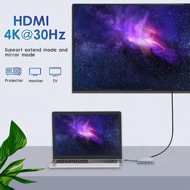 Station d'accueil USB-C multi-fonction 8-en-1 avec deux ports HDMI 4K et 2 ports HDMI