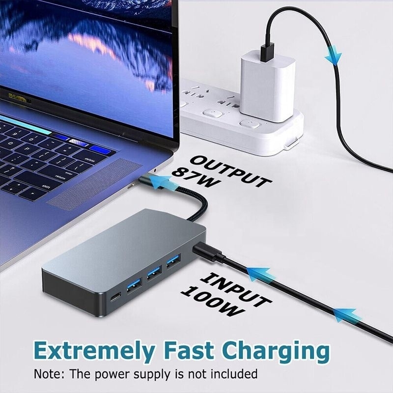 Station d'accueil 4K 30Hz double HDMI USB 3.0 Adaptateur 7 en 1 Multiport USB C Type C Hub