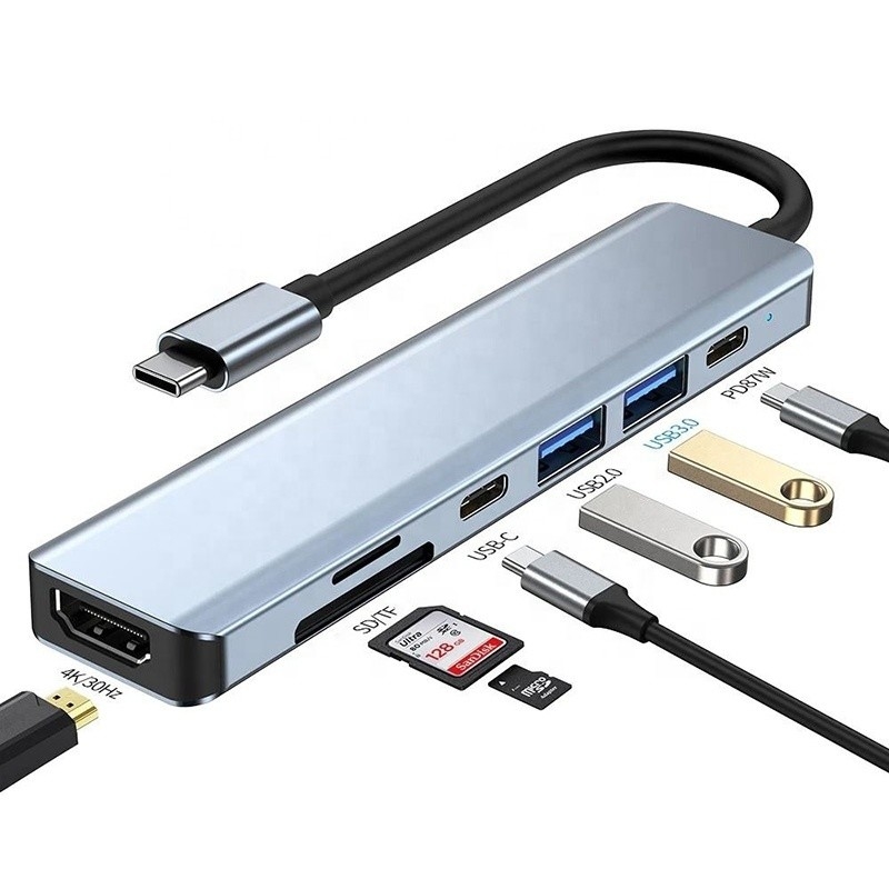 Grain 7 en 1 port USB C vers HDMI avec lecteur de carte SD TF SD / TF