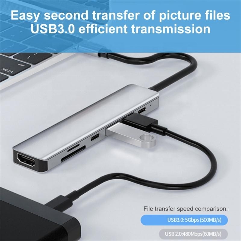 Grain 7 en 1 port USB C vers HDMI avec lecteur de carte SD TF SD / TF