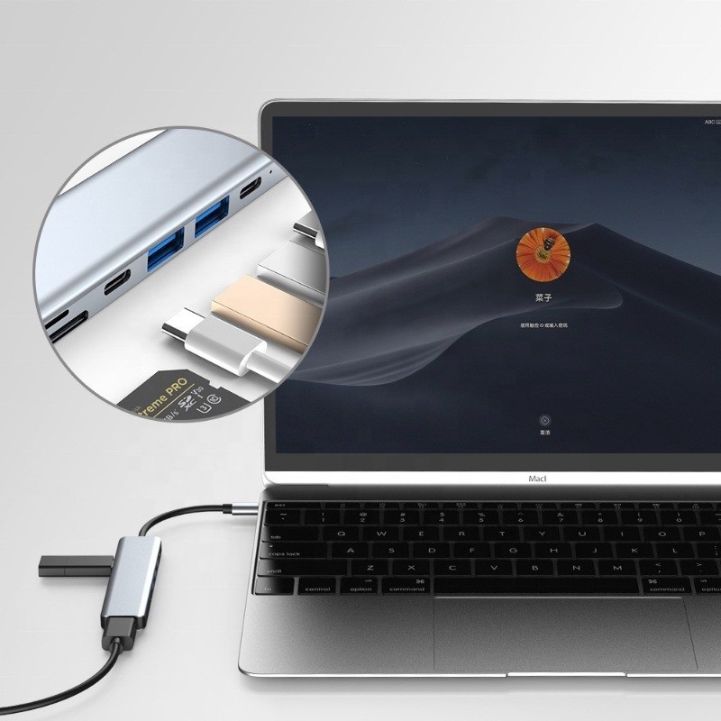 Grain 7 en 1 port USB C vers HDMI avec lecteur de carte SD TF SD / TF