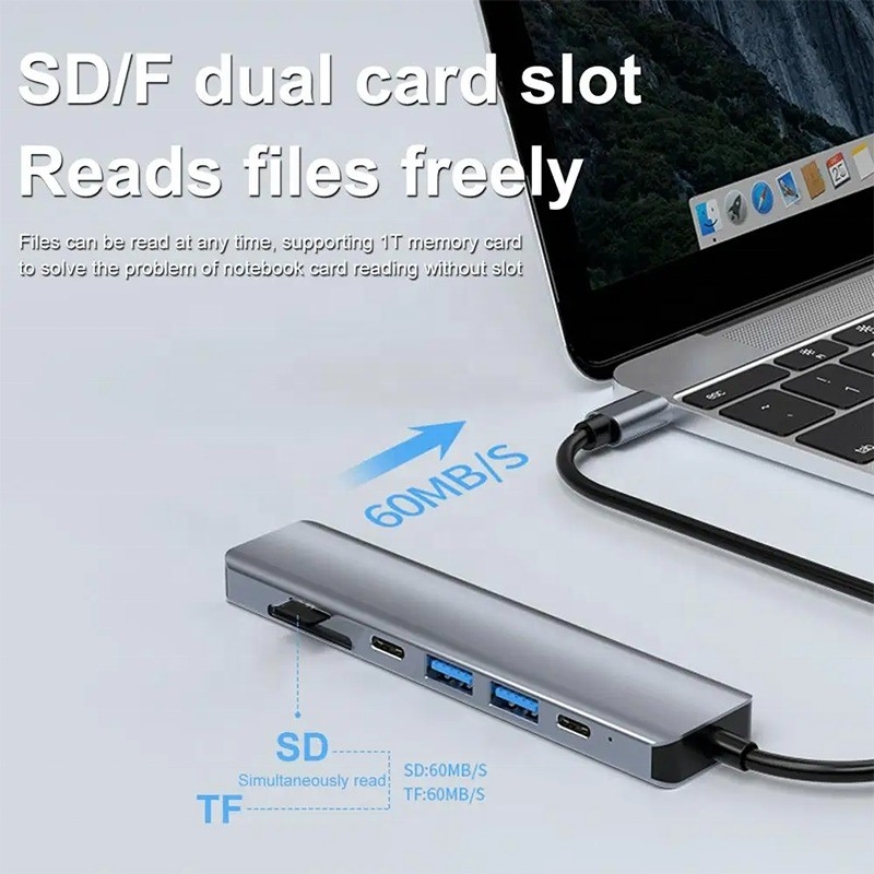 Grain 7 en 1 port USB C vers HDMI avec lecteur de carte SD TF SD / TF