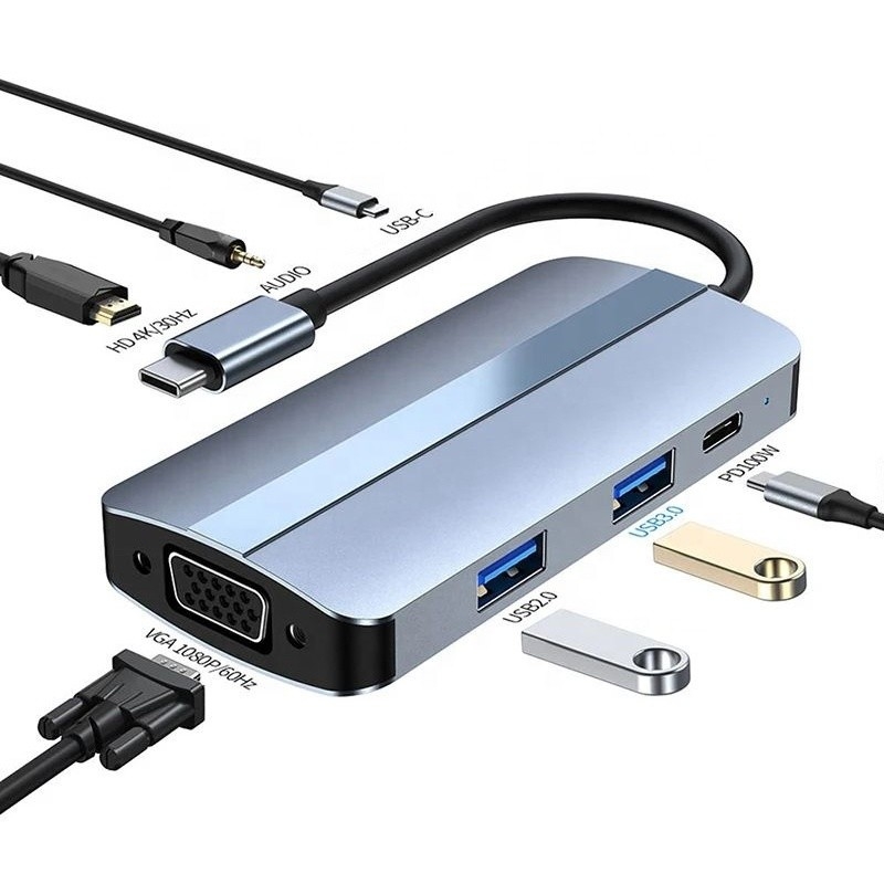 11 en 1 Hub USB-C Type-C vers HDMI USB3.0 USB2.0 SD TF Adapter Hub avec lecteur de carte