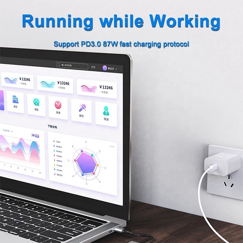 7 en 1 USB C Hub USB-C Pour Macbook Gris HDMI USB 3.0 USB2.0 RJ45 Lecteur de carte SD/TF Sortie PD