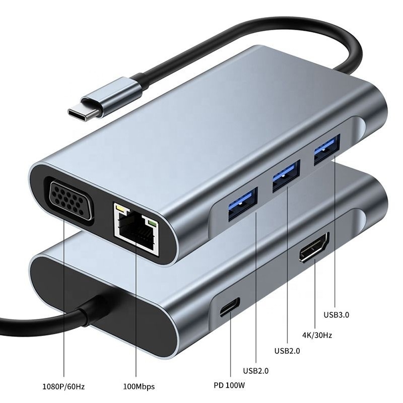 11 en 1 Hub USB-C Type-C vers HDMI USB3.0 USB2.0 SD TF Adapter Hub avec lecteur de carte