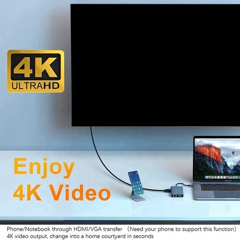 Station d'accueil USB C de type C 7 en 1 avec HDTV HDMI VGA USB RJ45 et transfert rapide de données