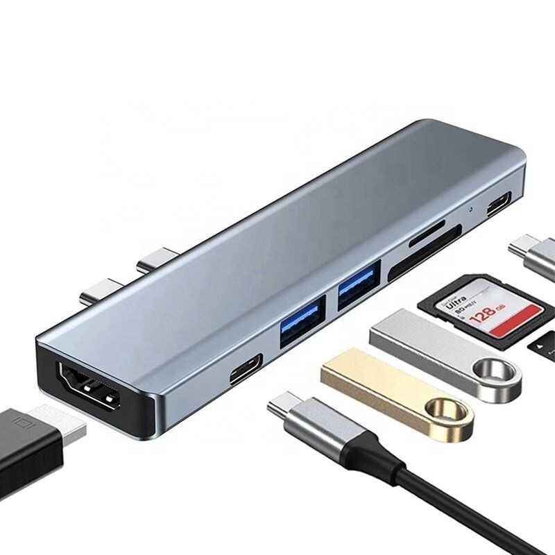 Adaptateur USB C de type C 7-en-1 multiport avec sortie HDMI USB 3.0 USB 2.0 SD/TF PD
