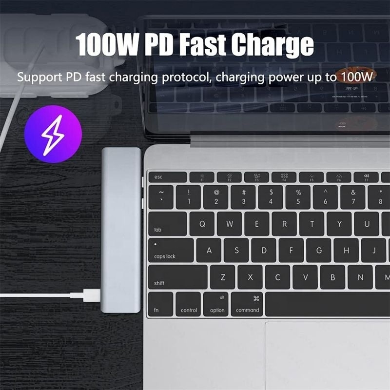 Adaptateur USB C de type C 7-en-1 multiport avec sortie HDMI USB 3.0 USB 2.0 SD/TF PD