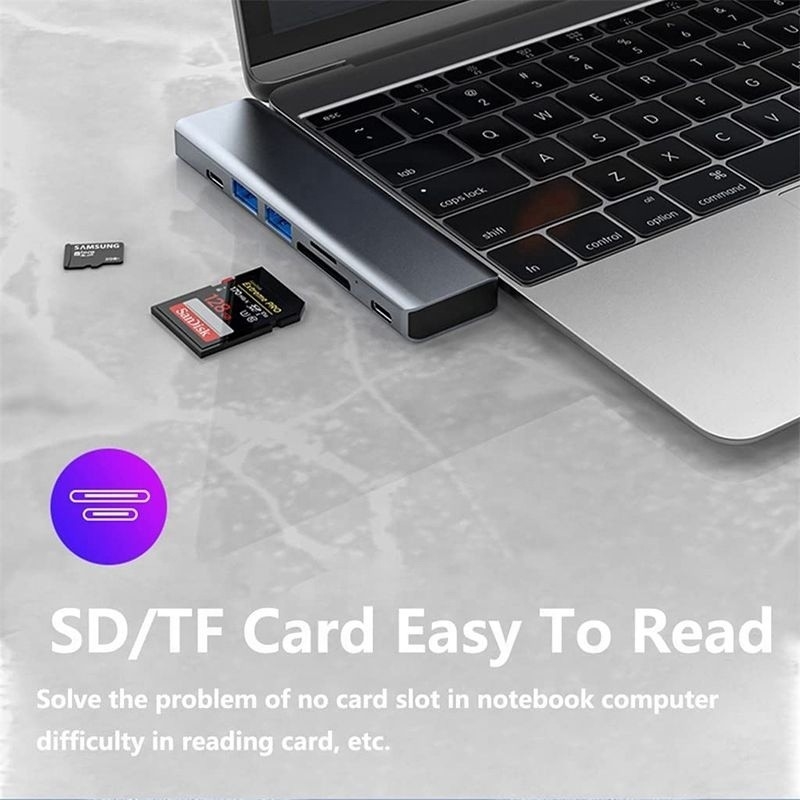 Adaptateur USB C de type C 7-en-1 multiport avec sortie HDMI USB 3.0 USB 2.0 SD/TF PD