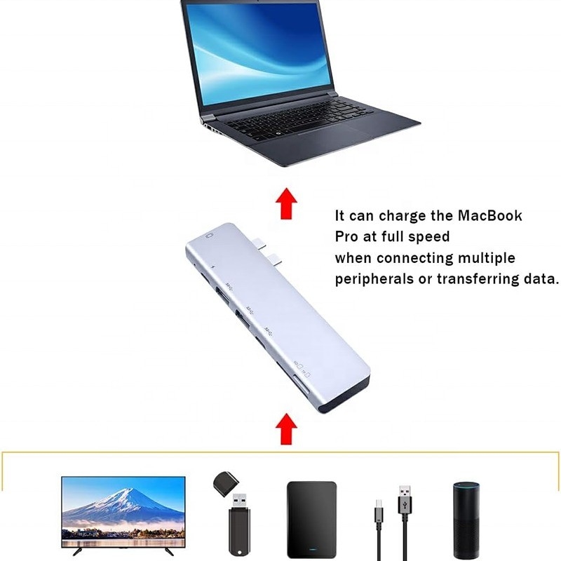 Station d'accueil du concentrateur d'adaptateur USB C de type C 4K 30Hz HDMI USB 3.0 TF SD pour Macbook Pro