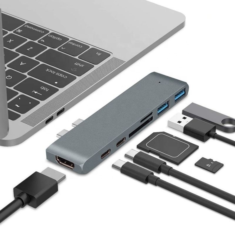 Station d'accueil de moyeu 7-en-2 avec double entrée mâle de type C et type d'interface USB 3.1