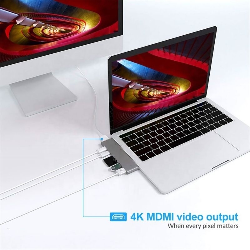 Station d'accueil de moyeu 7-en-2 avec double entrée mâle de type C et type d'interface USB 3.1