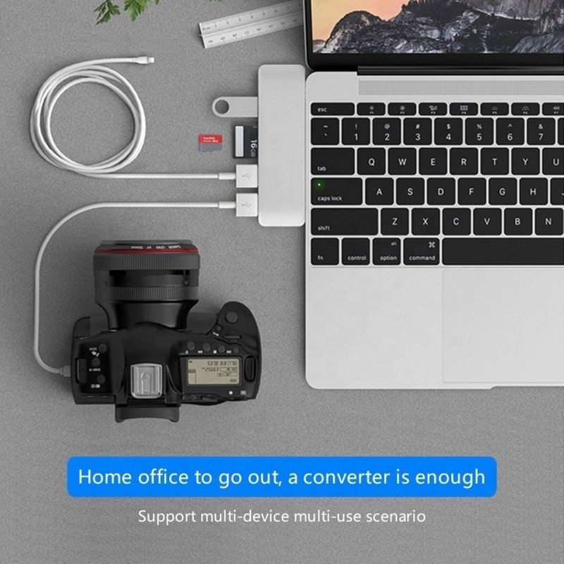 Station d'accueil de moyeu 7-en-2 avec double entrée mâle de type C et type d'interface USB 3.1
