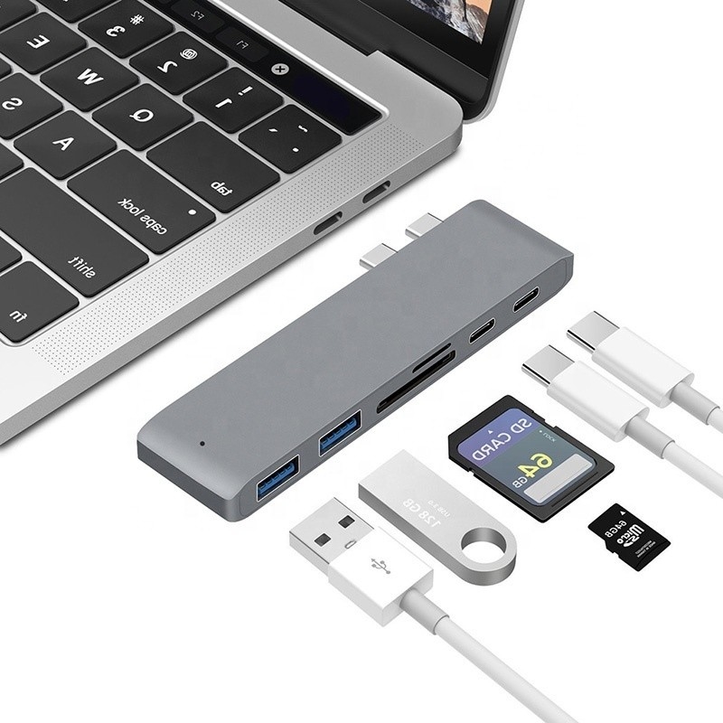 Adaptateur de moyeu de type C de type 6 en 1 avec sortie SD/TF 2*USB3.0 2*USB-C