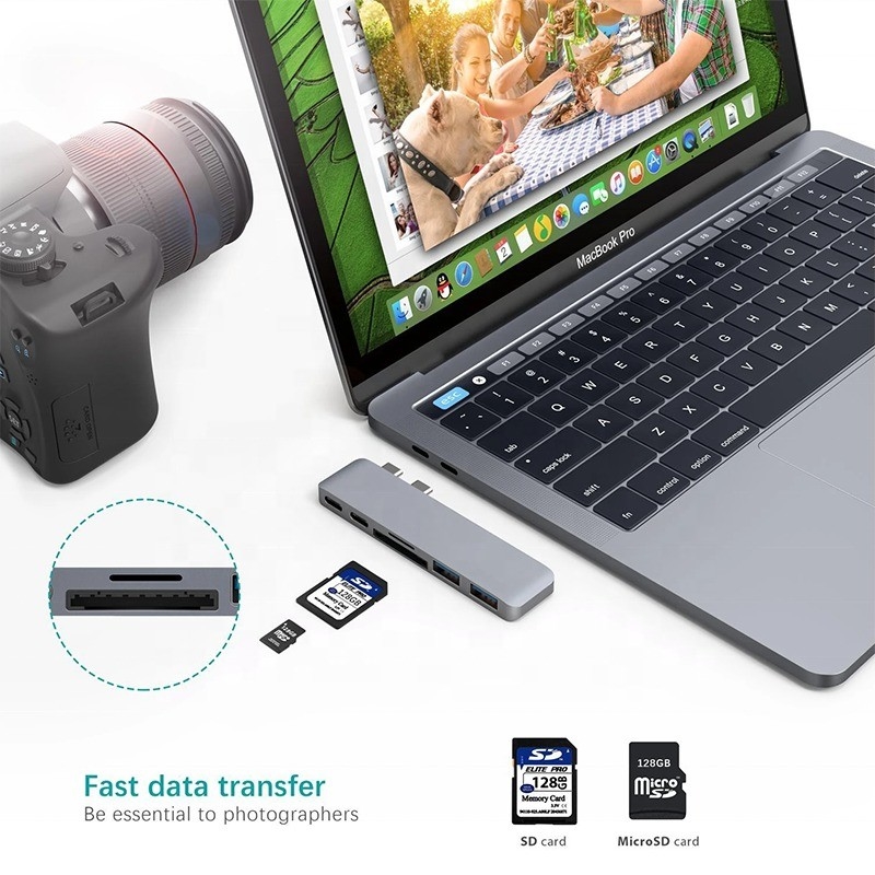Adaptateur de moyeu de type C de type 6 en 1 avec sortie SD/TF 2*USB3.0 2*USB-C