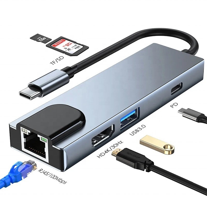 Station d'accueil USB C PD grise pour charge de la fonction de charge de l'ordinateur portable Transfert de données Sortie vidéo