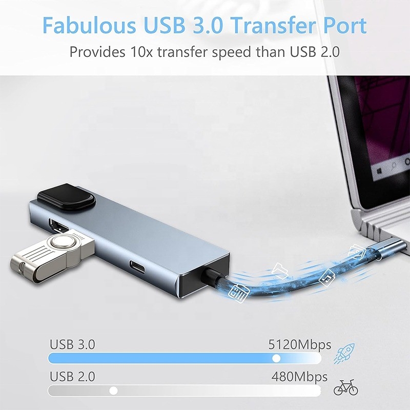 Station d'accueil USB C PD grise pour charge de la fonction de charge de l'ordinateur portable Transfert de données Sortie vidéo