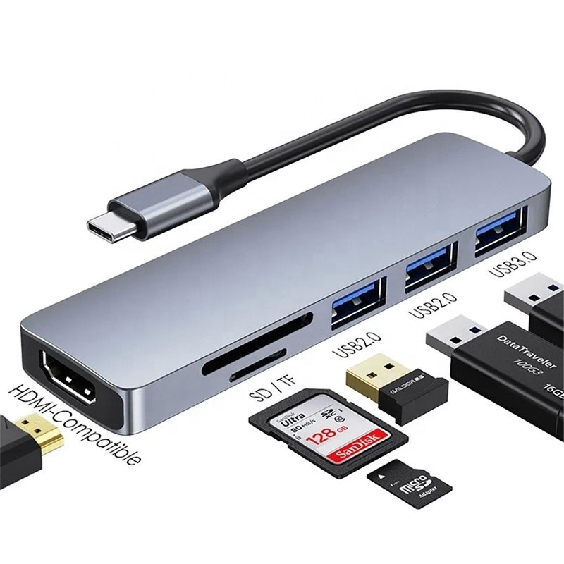 Station d'accueil pour ordinateur portable multiport 6 en 1 avec lecteur de carte TF USB 3.0