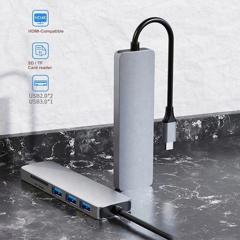 Station d'accueil pour ordinateur portable multiport 6 en 1 avec lecteur de carte TF USB 3.0