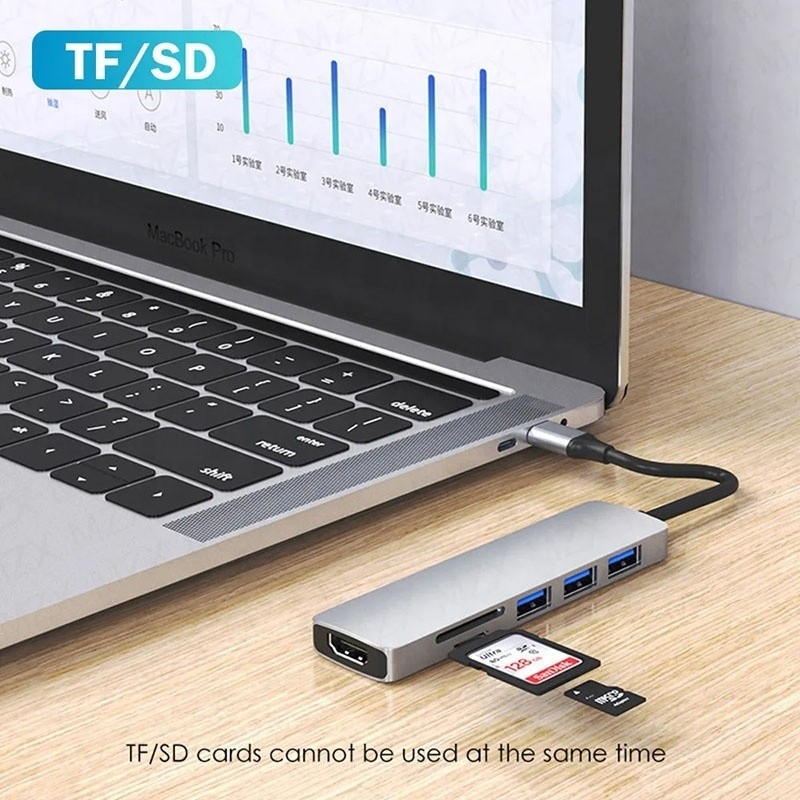 Station d'accueil pour ordinateur portable multiport 6 en 1 avec lecteur de carte TF USB 3.0
